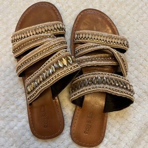 Rag & Co sandals, embroidered flat sandals